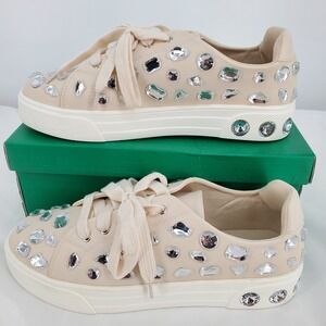 Lauren Lorraine Lolina Embellished Rhinestone Gem Sneakers Ivory Casual Womens 8